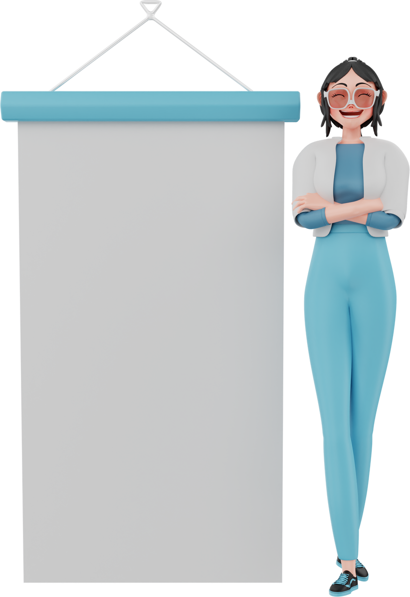 3D Businesswoman with Blank Banner