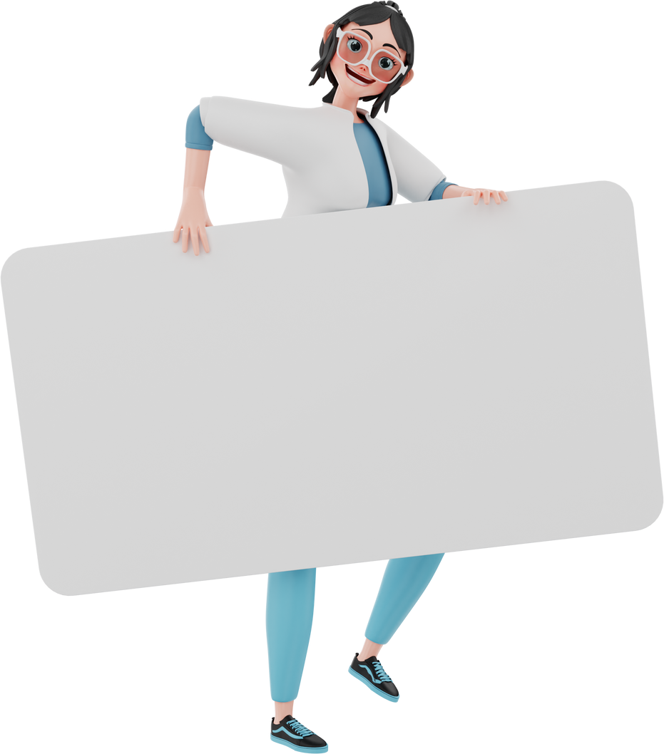 3D Businesswoman with Blank Sign