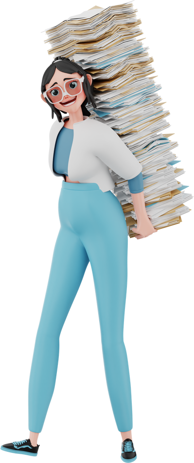 3D Businesswoman with Pile of Paperwork